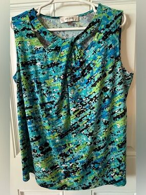 Jones Studio Blue Green Abstract Print Sleeveless Top